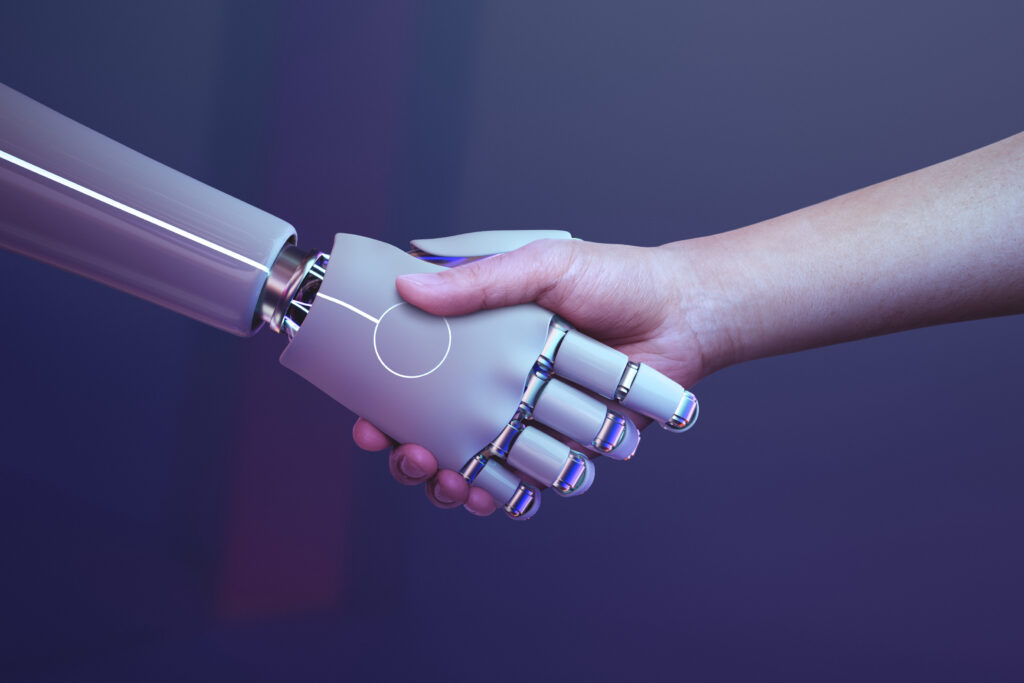 robot handshake human background futuristic digital age